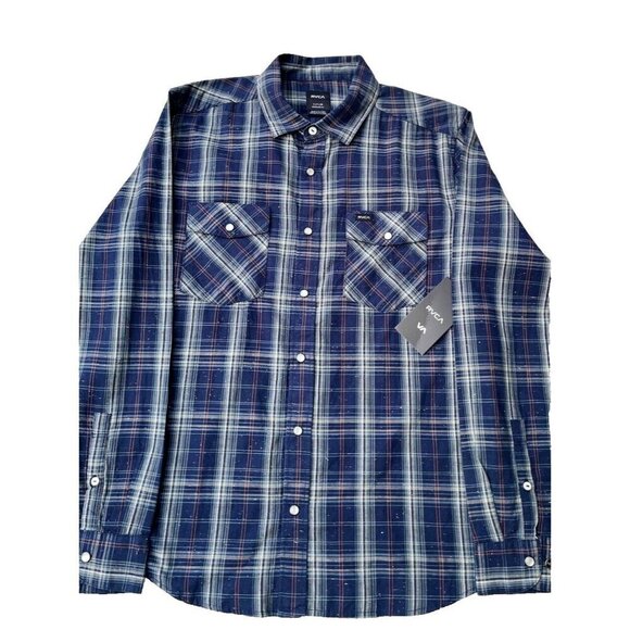 New RVCA Pearl Snap Flannel Plaid Long Sleeve Button Up Shirt Mens Sz Small NWT - Picture 4 of 16